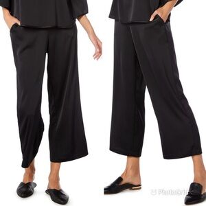 Michael Stars Black Satin Wide Leg Cropped Pants Size Small
